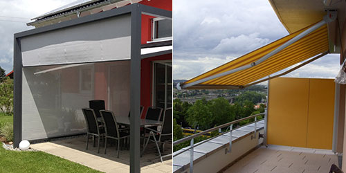 Beispiele Senkrechtmarkise und Seitenmarkise